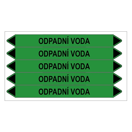 Značení potrubí, odpadní voda,5 ks, 150 × 12 mm
